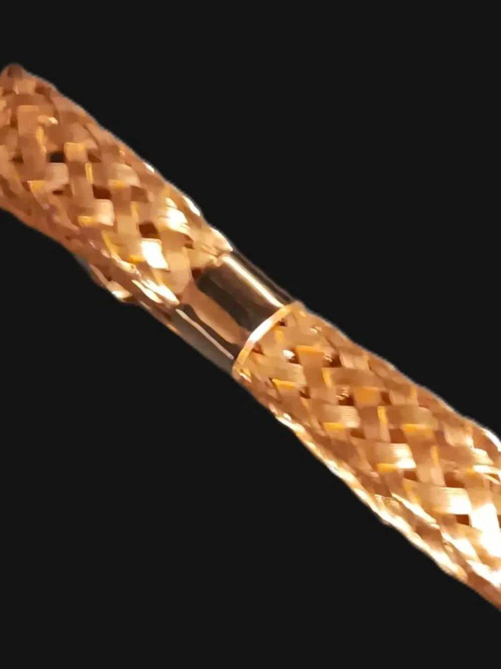 1970'S Vintage France (stamped) hair barrette, gold tone woven metal slim bow.